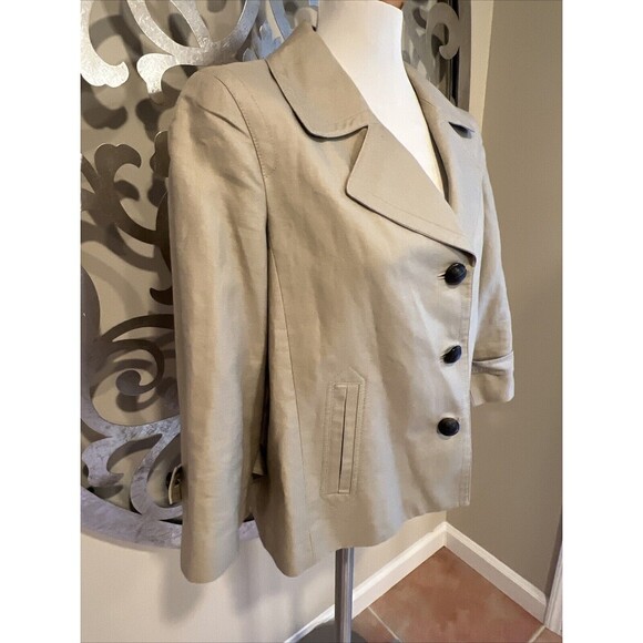 Talbots Jacket Size 12 Khaki Cotton Linen Short Swing Trench Coat - Picture 5 of 10